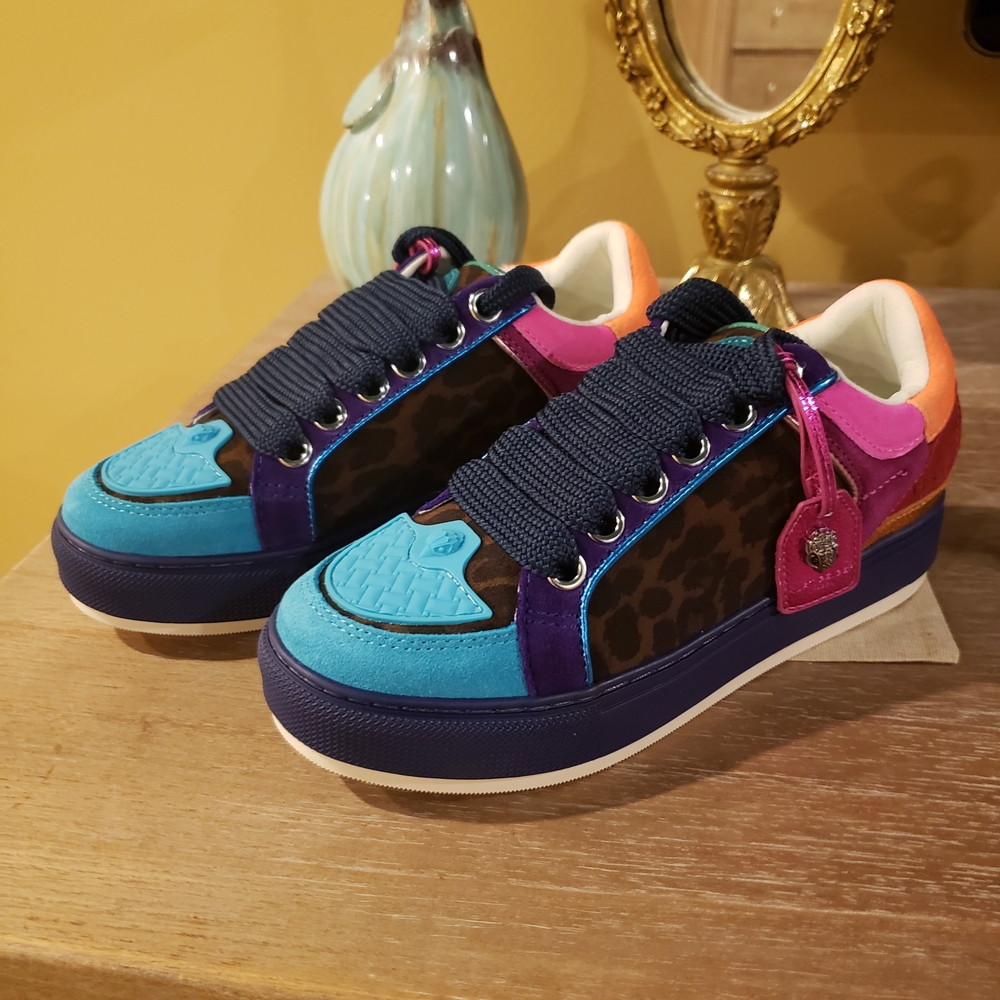 Last One! Kurt Geiger Multicolor Southbank Tag Leopard Low-Top Sneakers w/ Eagle - Picture 6 of 13